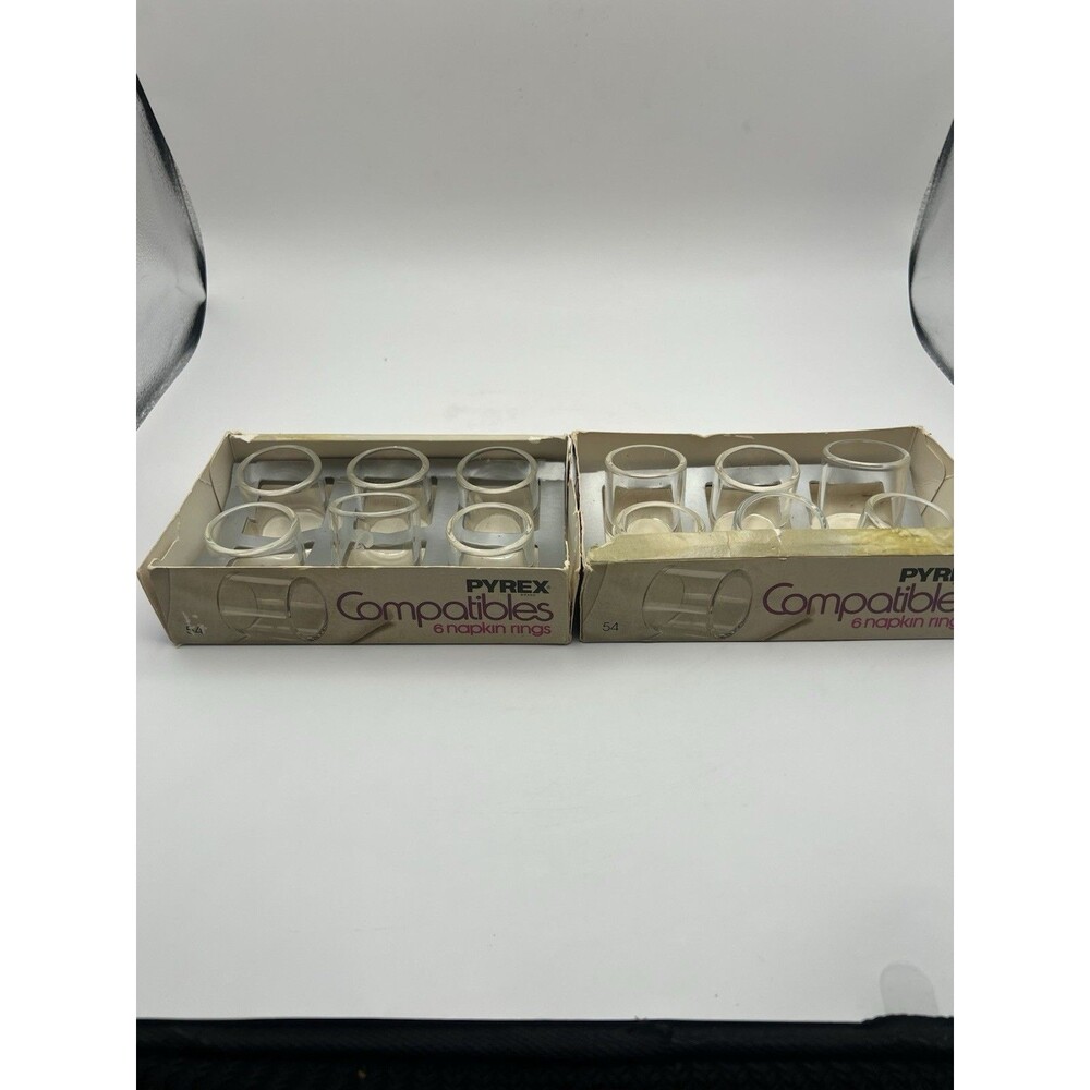 Vintage Pyrex Compatibles “Clear Glass 54” Napkin Rings 2 Boxes Of 6